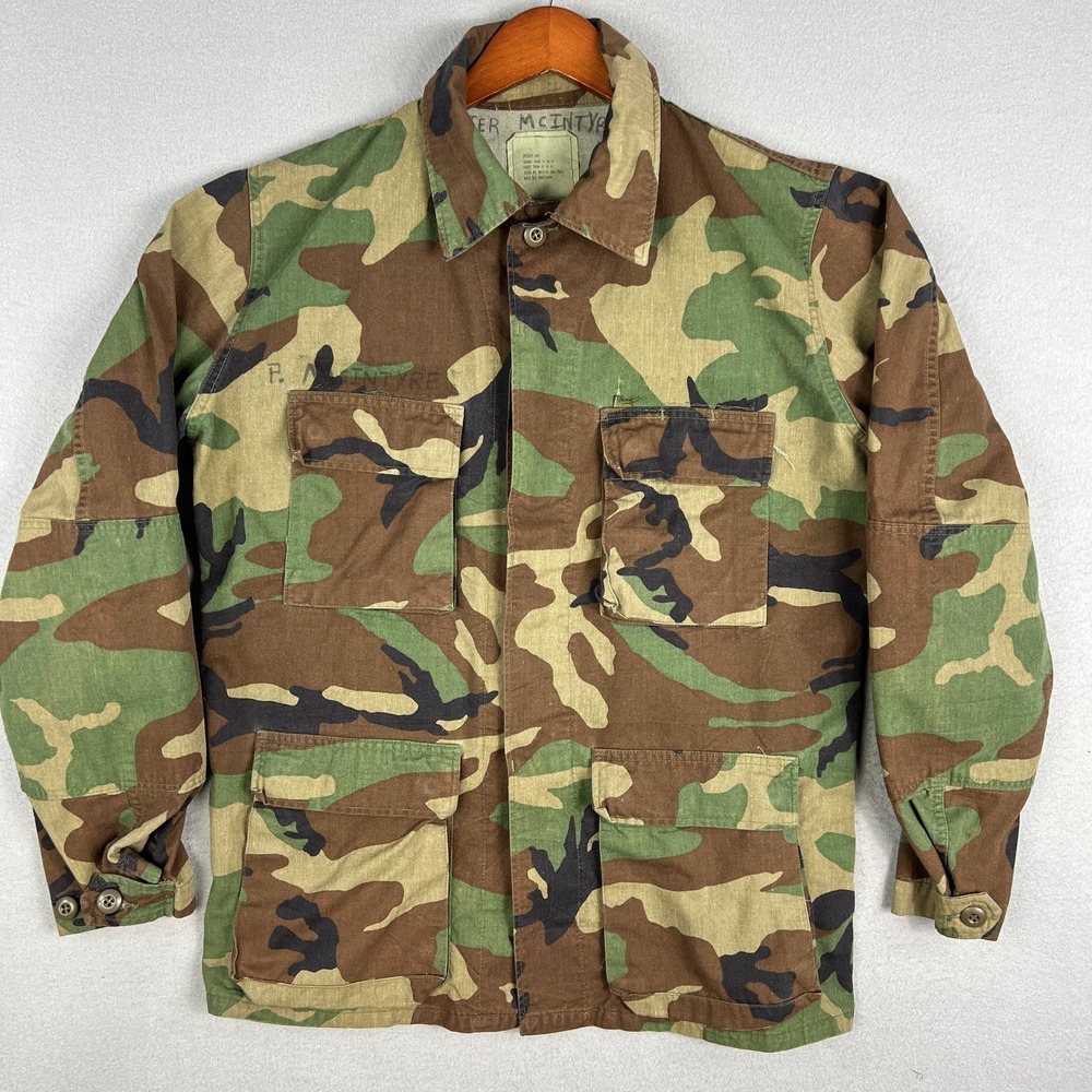 VTG US Army Combat Coat Medium Long Woodland‎ Camouflage BDU Jacket Military 80s